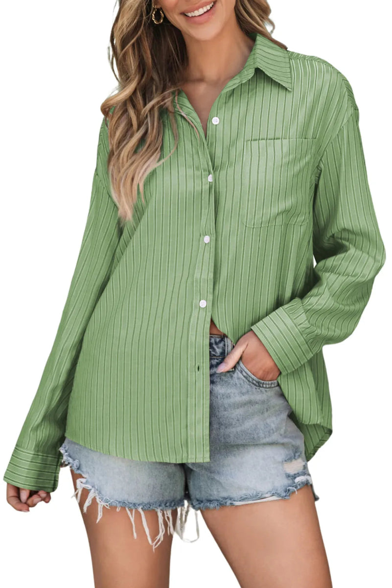 Striped Button Up Long Sleeve Shirt - Body Central