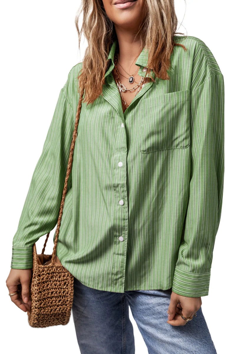 Striped Button Up Long Sleeve Shirt - Body Central