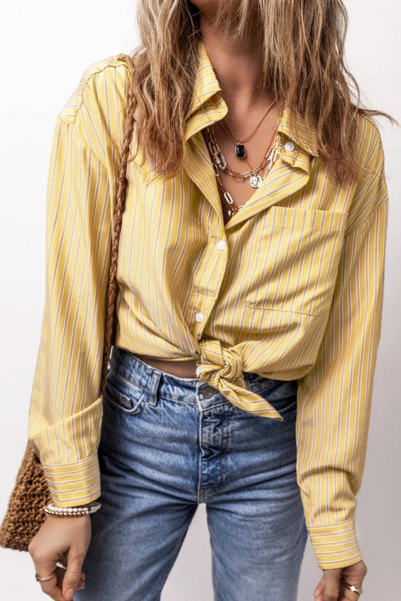 Striped Button Up Long Sleeve Shirt - Body Central