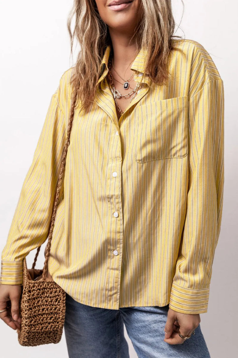 Striped Button Up Long Sleeve Shirt - Body Central