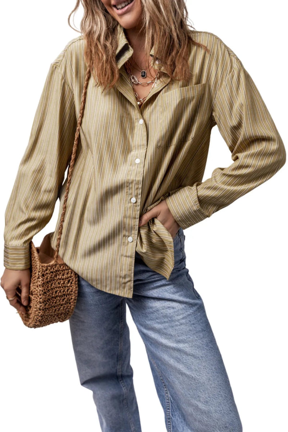 Striped Button Up Long Sleeve Shirt - Body Central
