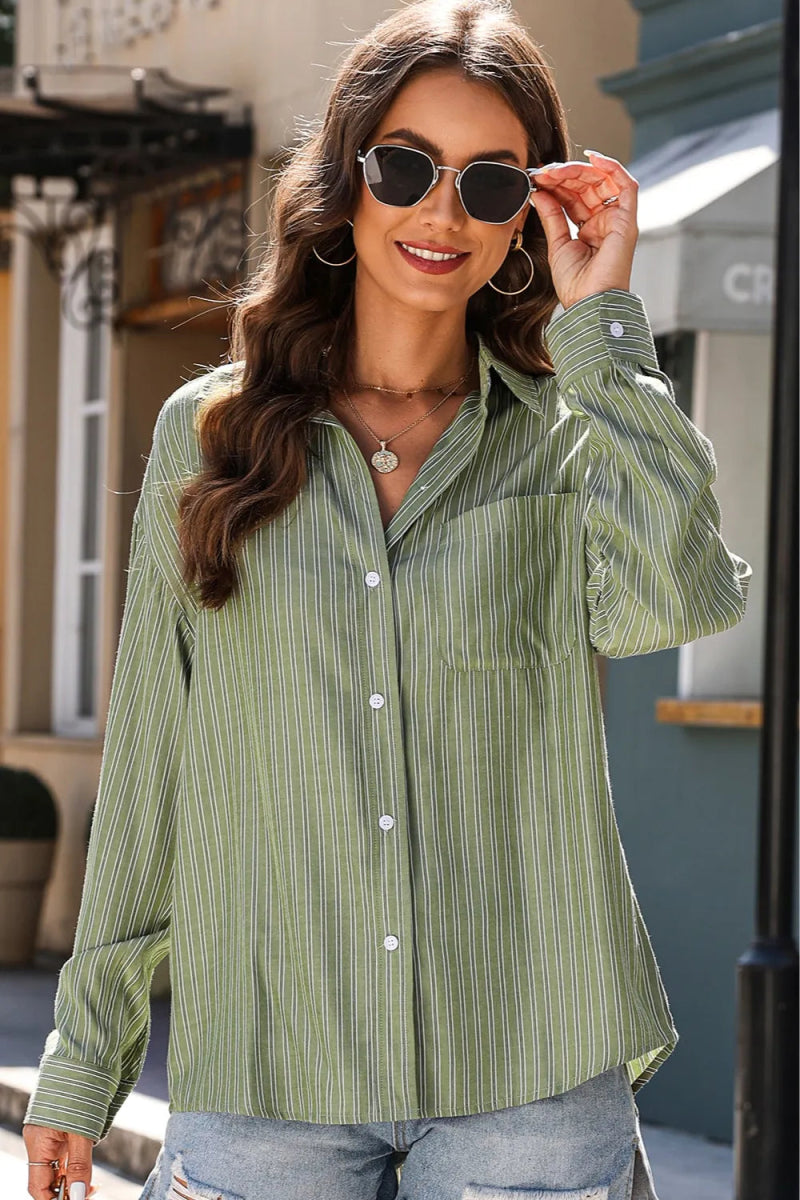 Striped Button Up Long Sleeve Shirt - Body Central