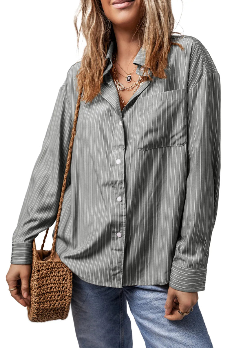 Striped Button Up Long Sleeve Shirt - Body Central