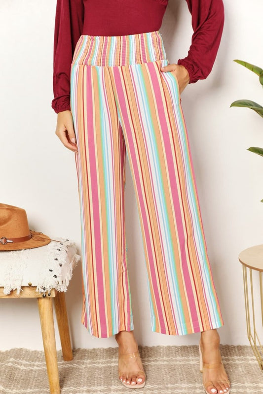 Striped Smocked Waist Pants with Pockets - Body Central