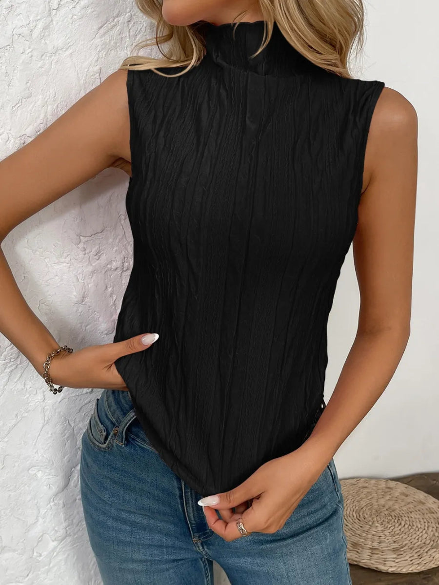 Texture Turtleneck Sleeveless Top - Body Central