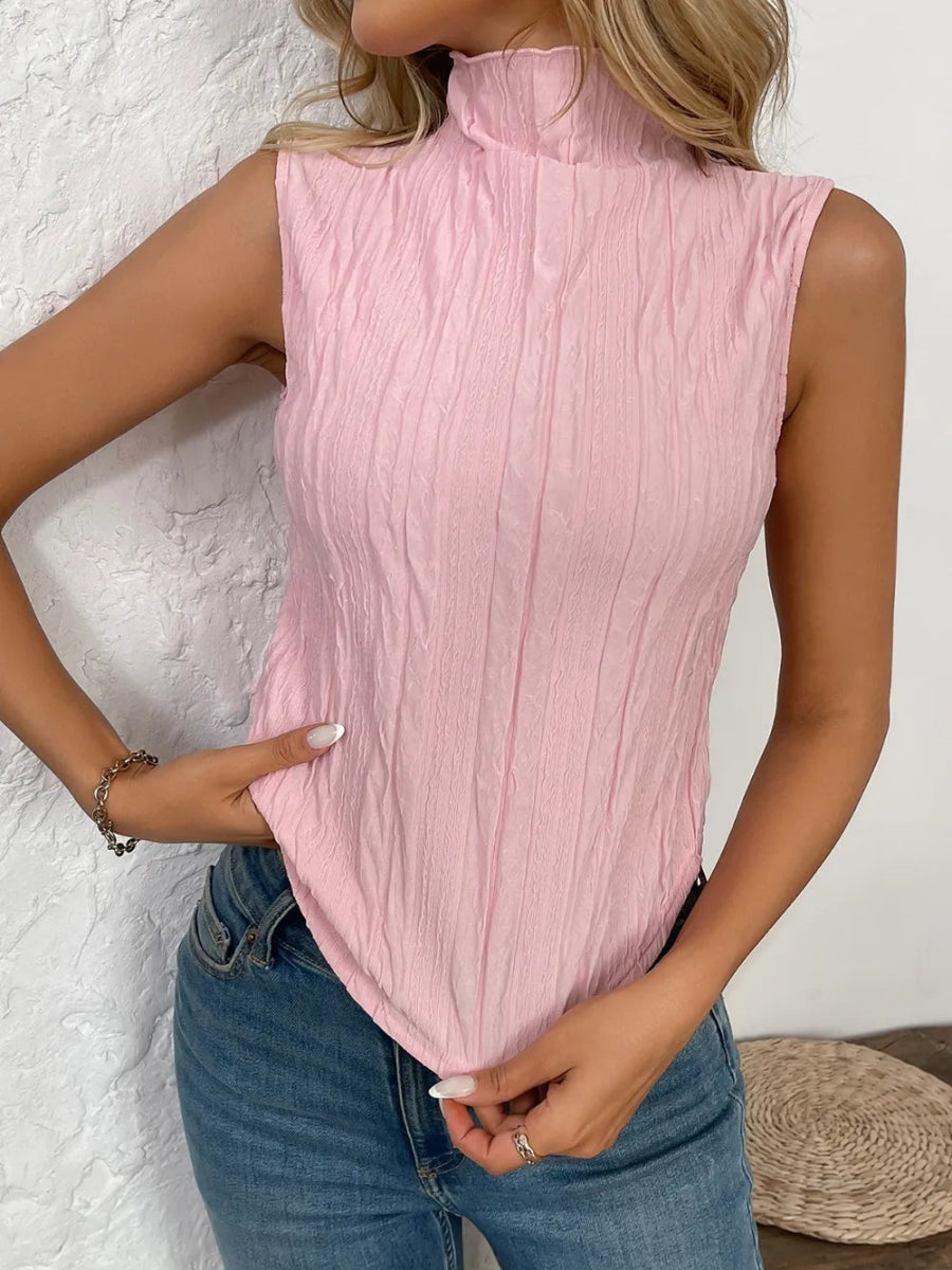 Texture Turtleneck Sleeveless Top - Body Central