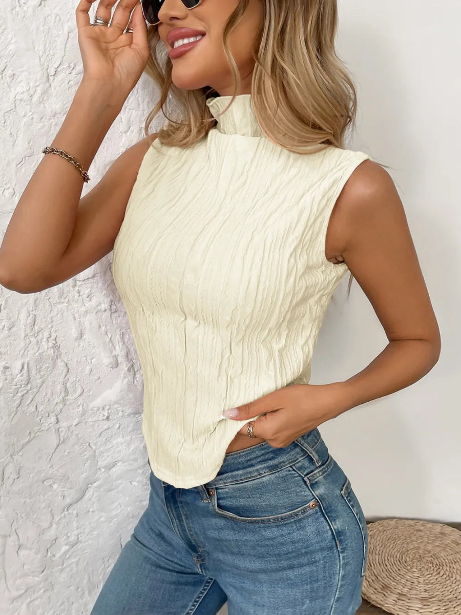 Texture Turtleneck Sleeveless Top - Body Central