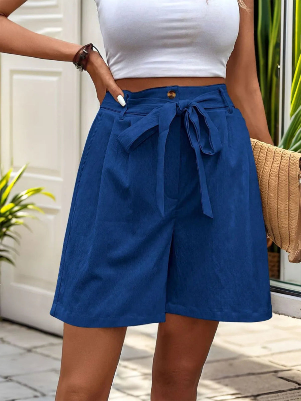 Tied High Waist Shorts with Pockets - Body Central