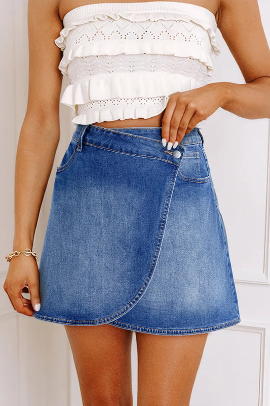Wrapped Crossed Waist Denim Mini Skirt - Body Central