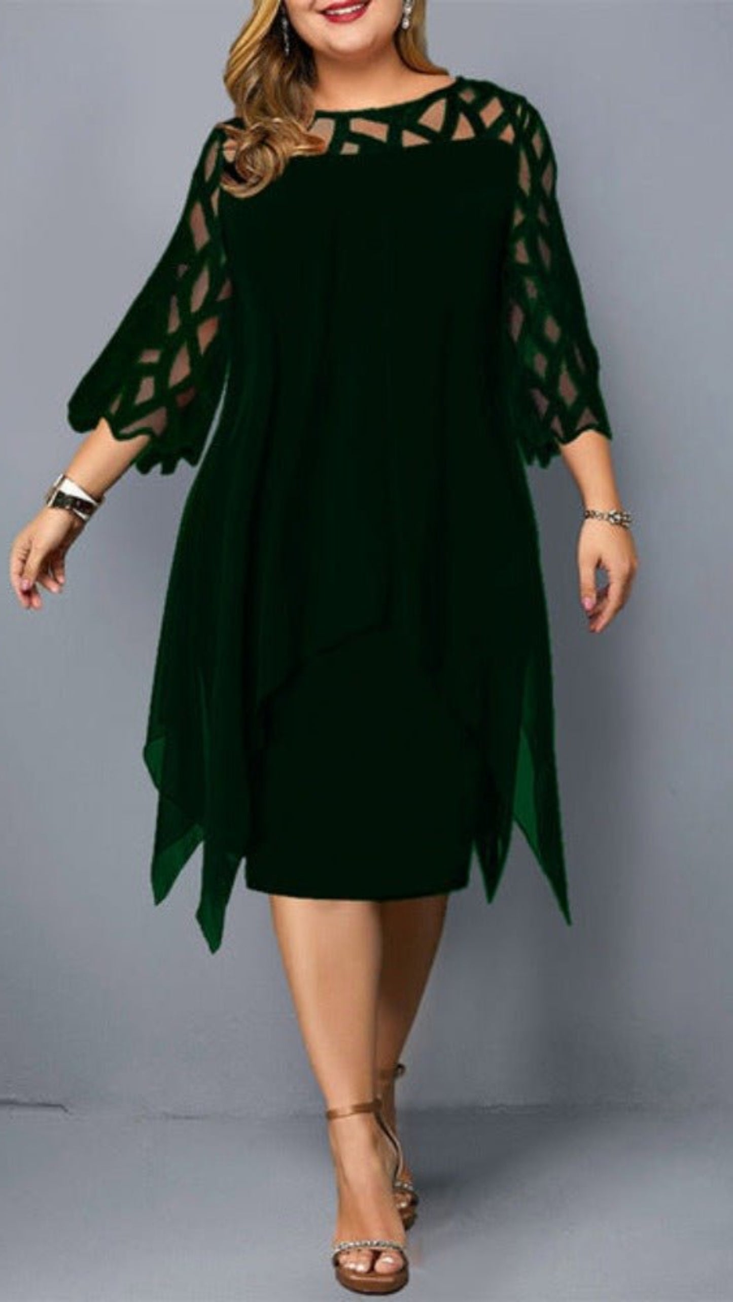 3/4 Short Sleeve Hollow Out Midi Dress - Body Central