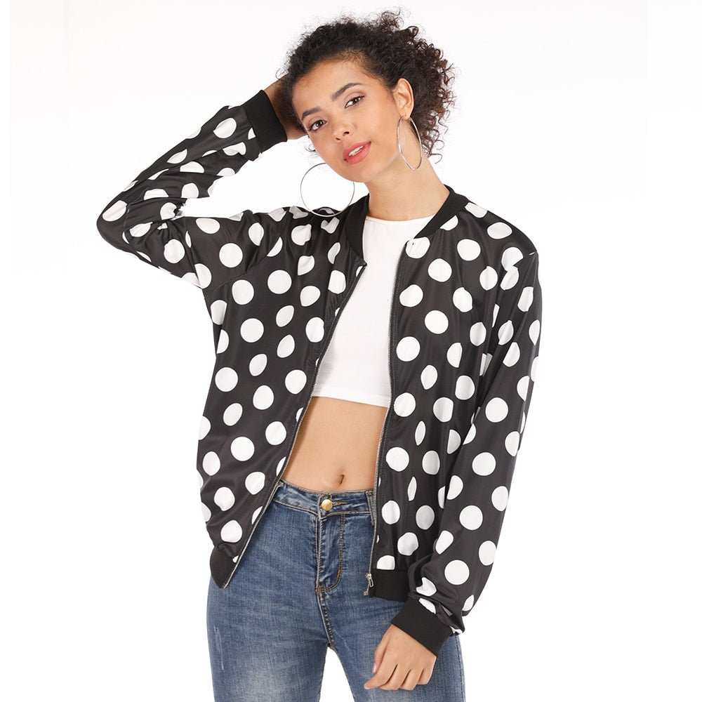 Leopard Women's Short Coat Zipper Long Sleeve Polka Bomber Jacket - Body Central Store