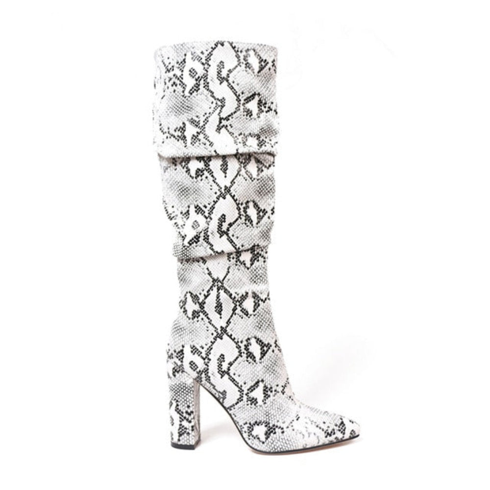 Colorful High Heels Thick Mid-calf Distressed Pointed Toe Zip Boots