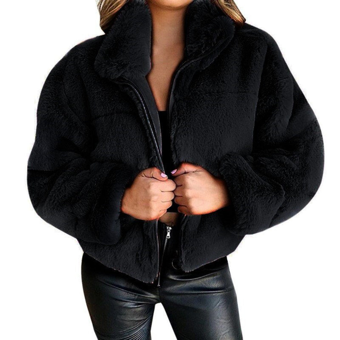 Cropped Fluffy Faux Fur Overcoat - Body Central Store
