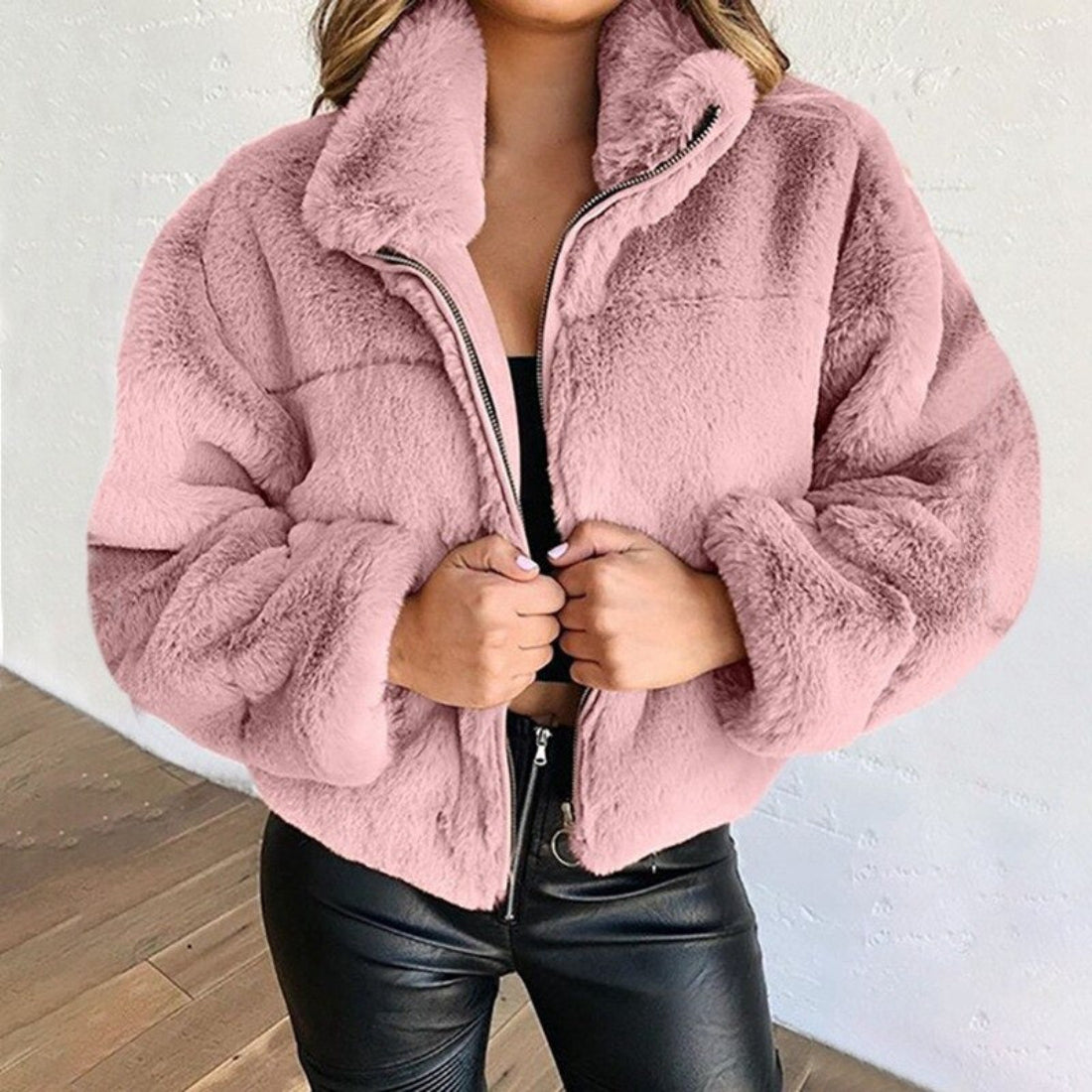 Cropped Fluffy Faux Fur Overcoat - Body Central Store