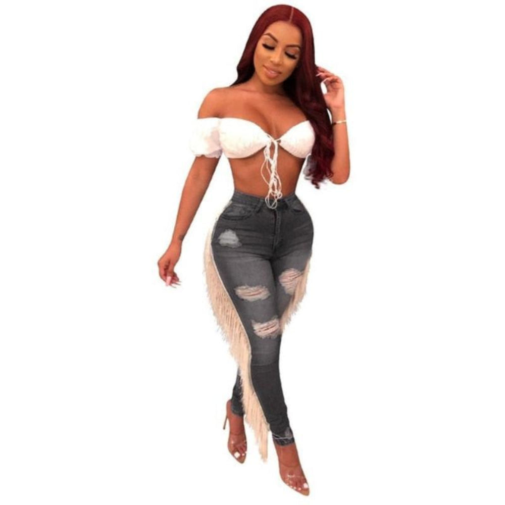 Distressed Tassel Denim Streetwear Jeans | Body Central