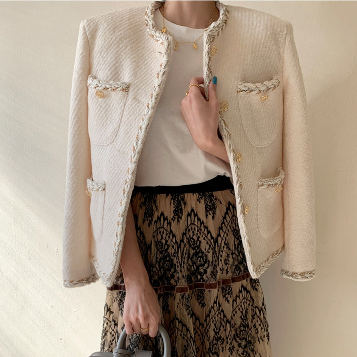 Elegant Tweed Woolen Single Breasted Streetwear Jacket | Body Central