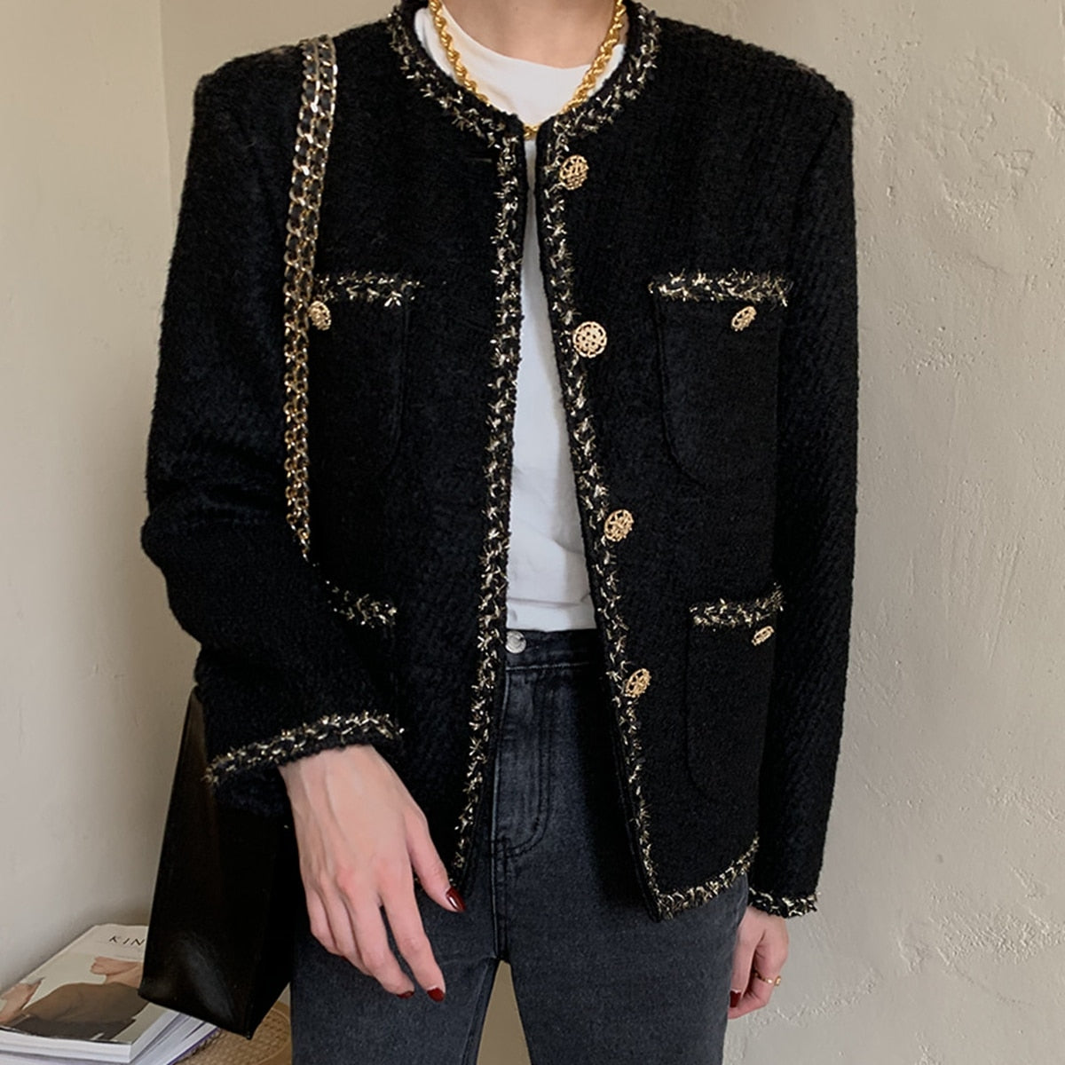 Elegant Tweed Woolen Single Breasted Streetwear Jacket | Body Central