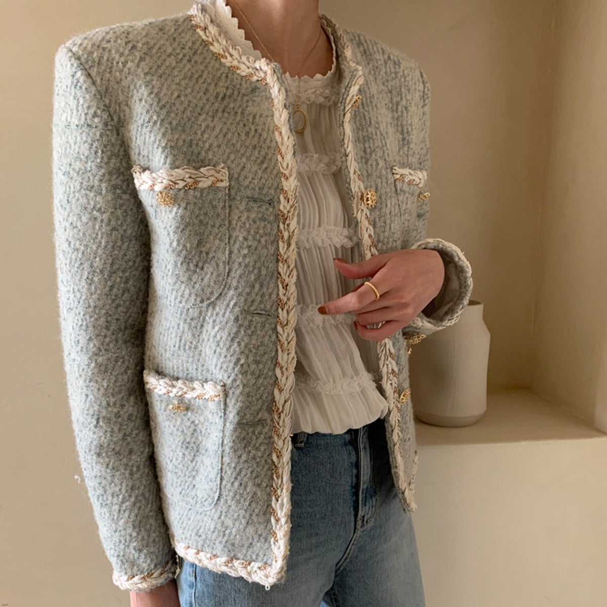 Elegant Tweed Woolen Single Breasted Streetwear Jacket | Body Central