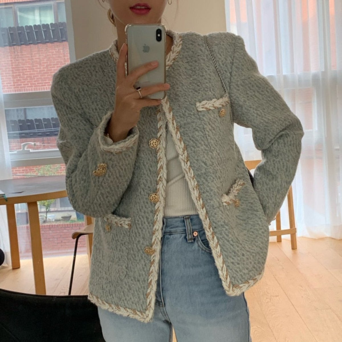 Elegant Tweed Woolen Single Breasted Streetwear Jacket | Body Central