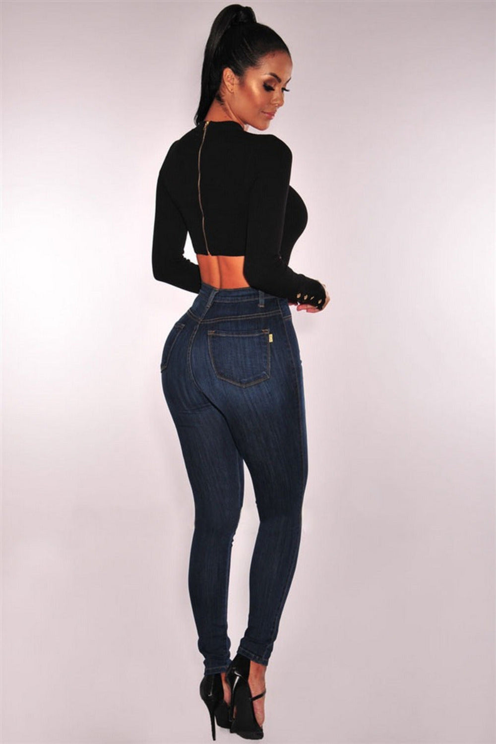 High Waisted Skinny Denim Stretch Slim Calf Length Jeans Body Central