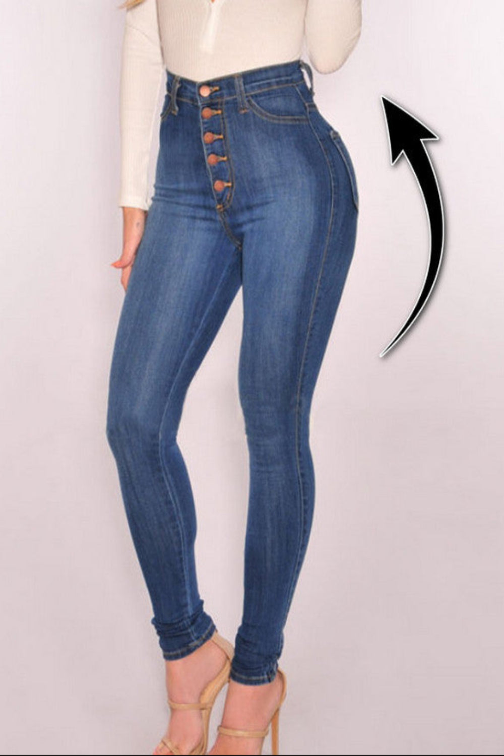 High Waisted Skinny Denim Stretch Slim Calf Length Jeans Body Central
