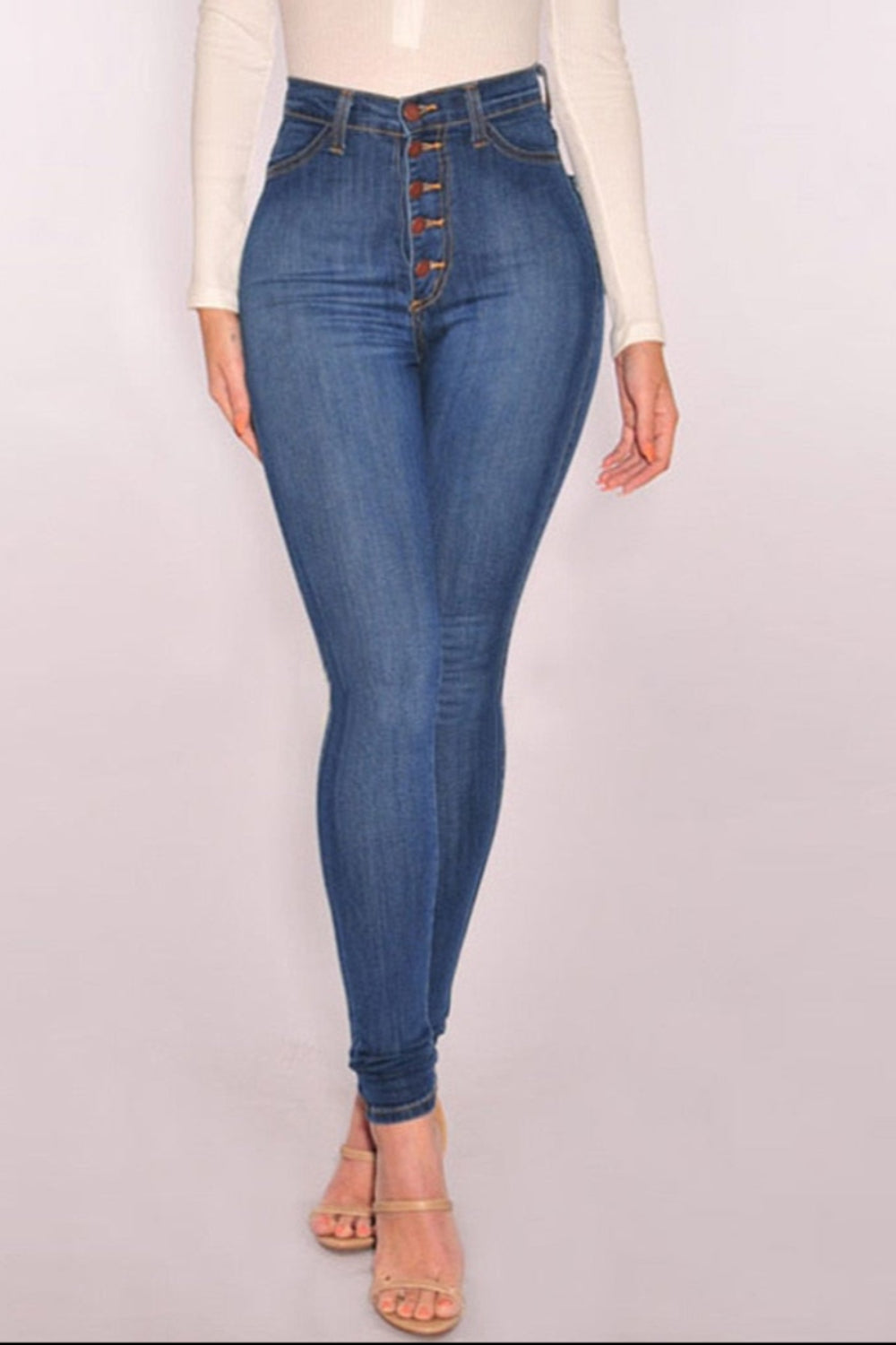 High Waisted Skinny Denim Stretch Slim Calf Length Jeans Body Central
