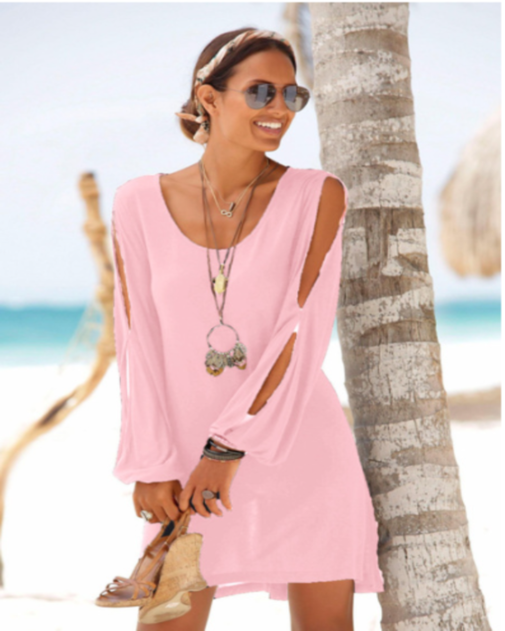 Hollow Out Lantern Sleeve O Neck Loose Straight Dress | Body Central