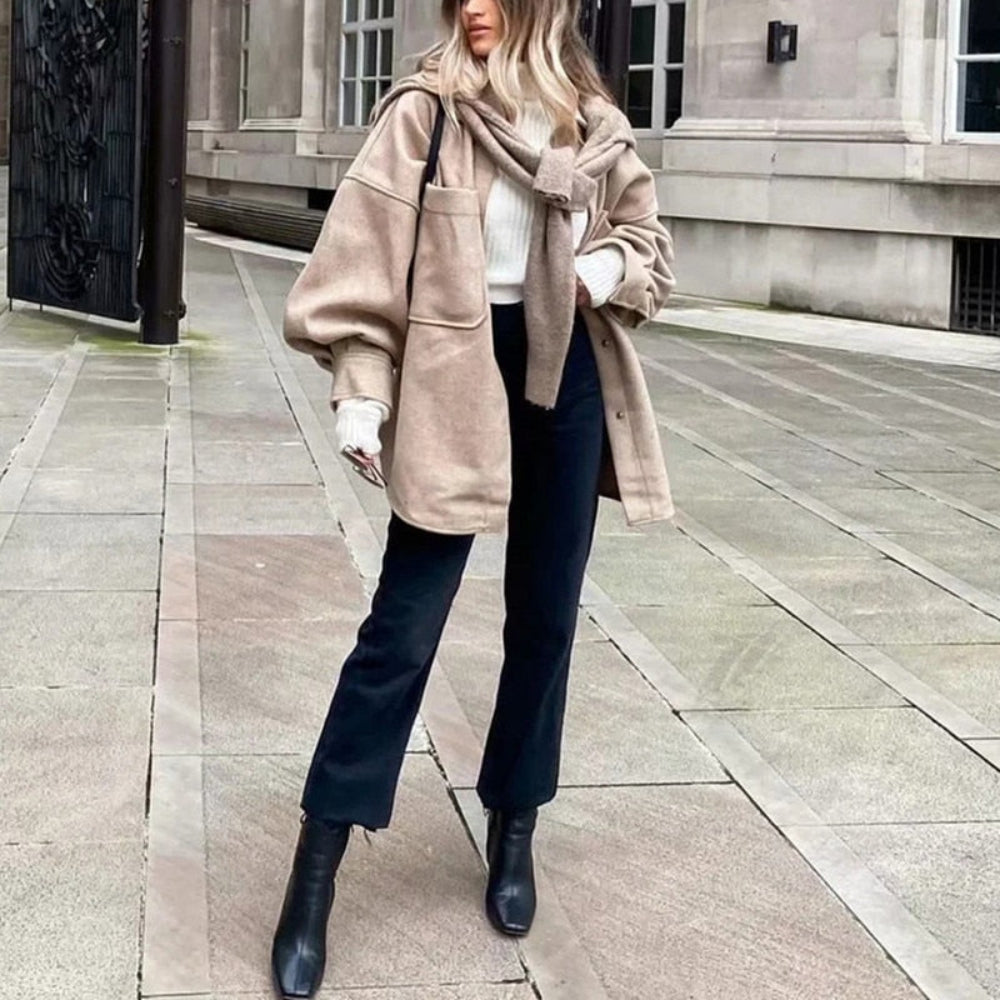 Loose Pocket Woolen Long Sleeve Thick Coat | Body Central