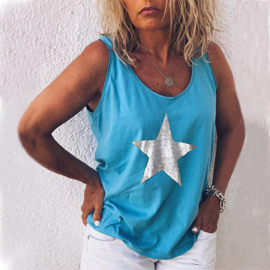 Loose Vest Round Neck Sleeveless Printed Top Shirt - Body Central Store