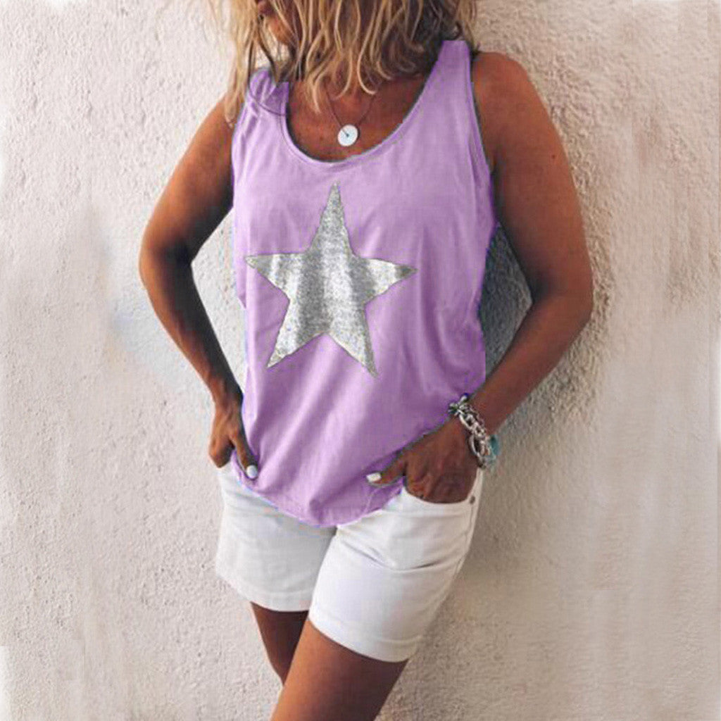 Loose Vest Round Neck Sleeveless Printed Top Shirt - Body Central Store