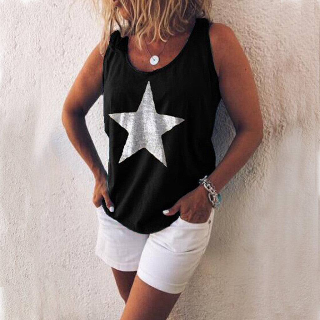 Loose Vest Round Neck Sleeveless Printed Top Shirt - Body Central Store