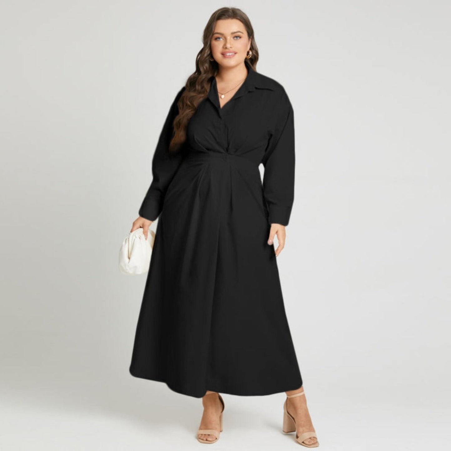 Oversized Elegant Long Sleeve Solid Dress | Body Central