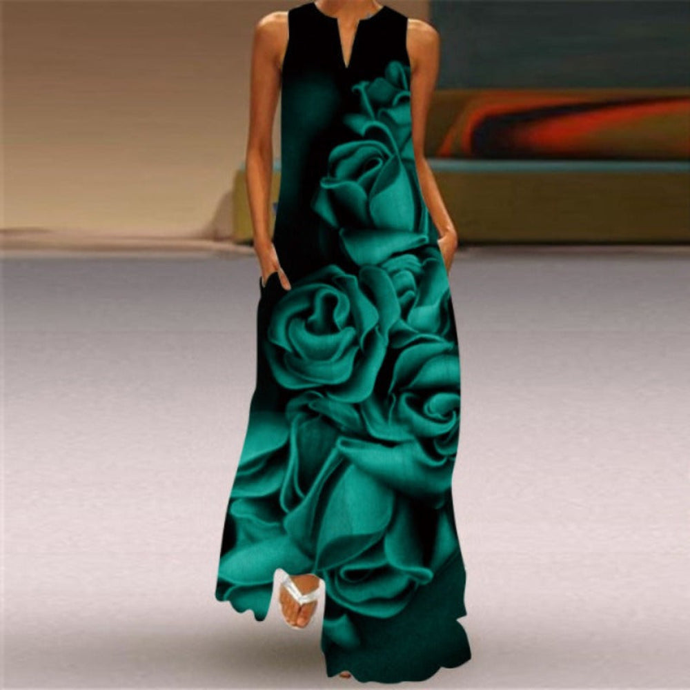 Printed Sleeveless Long Dress | Body Central