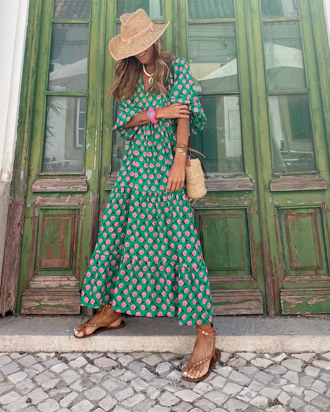 Puff Sleeve V-Neck Long Elegant Dress | Body Central