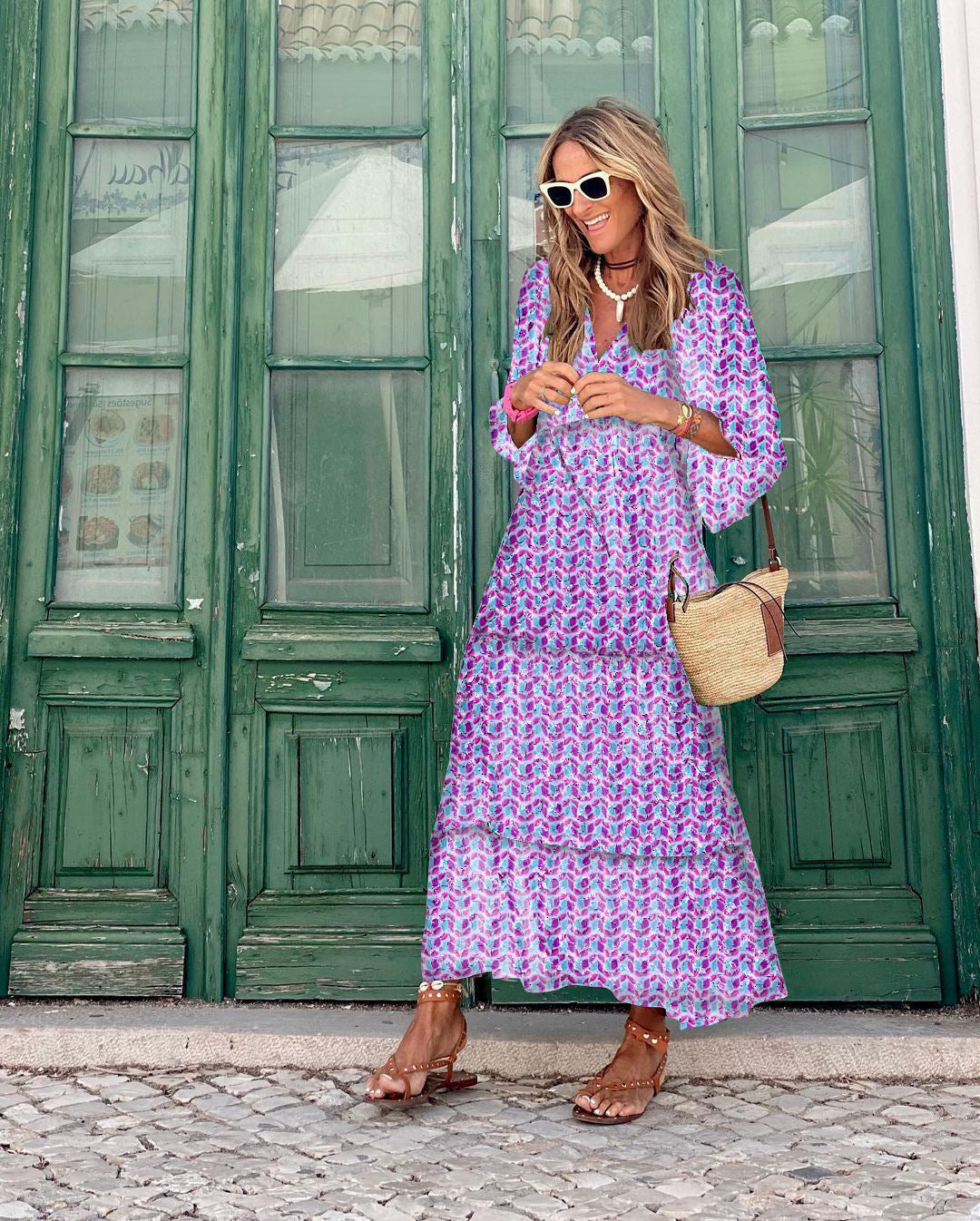 Puff Sleeve V-Neck Long Elegant Dress | Body Central