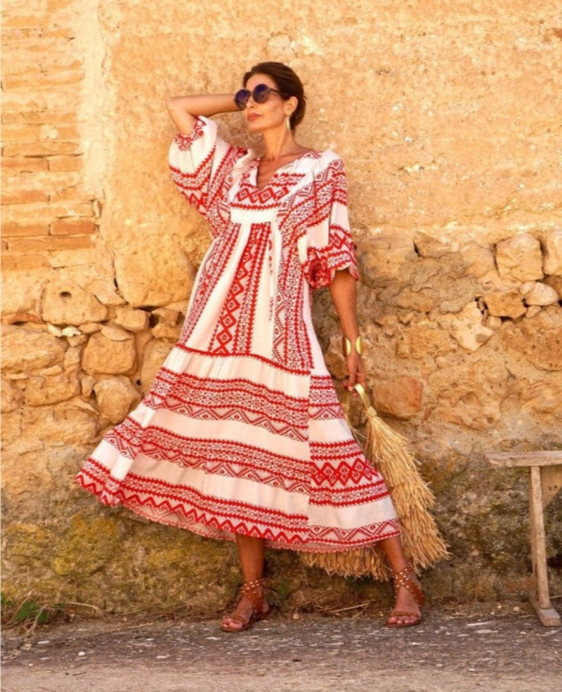 Puff Sleeve V-Neck Long Elegant Dress | Body Central