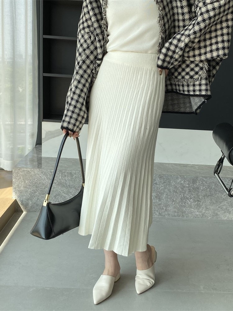 Knitting Slim-type Ladies Elastic Waist Simple Skirt - Body Central Store