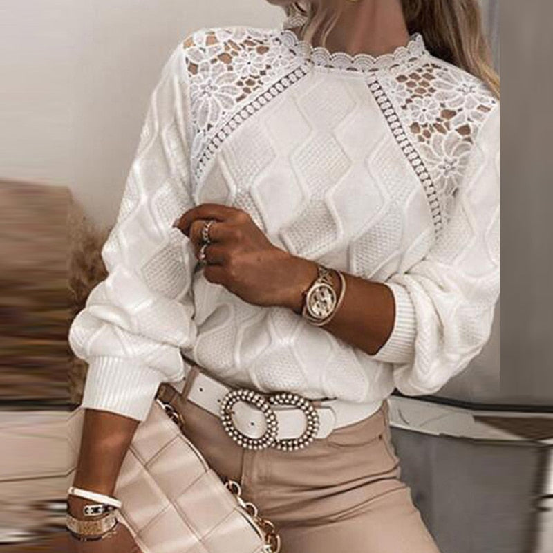 Elegant Lace Embroidered Knitting Sweater - Body Central Store