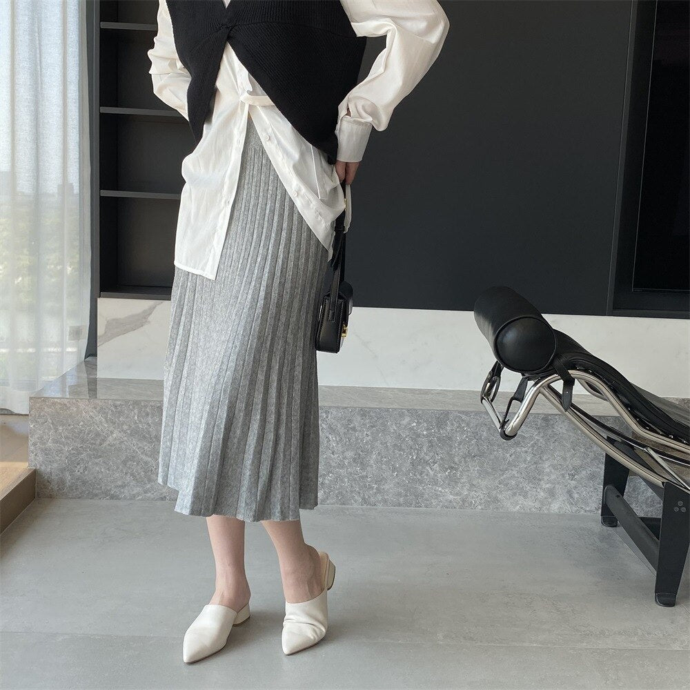 Knitting Slim-type Ladies Elastic Waist Simple Skirt - Body Central Store
