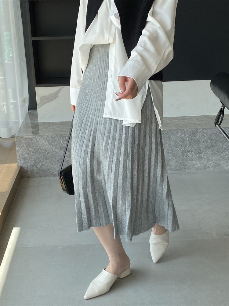 Knitting Slim-type Ladies Elastic Waist Simple Skirt - Body Central Store