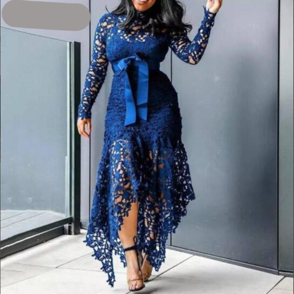 Straps Lace Mesh Perspective Fishtail Patchwork Midi Bodycon Dress - Body Central