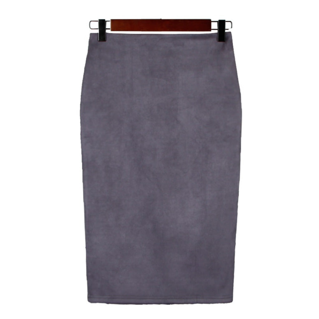 Suede Midi Pencil Elastic High Waist Skirt - Body Central Store