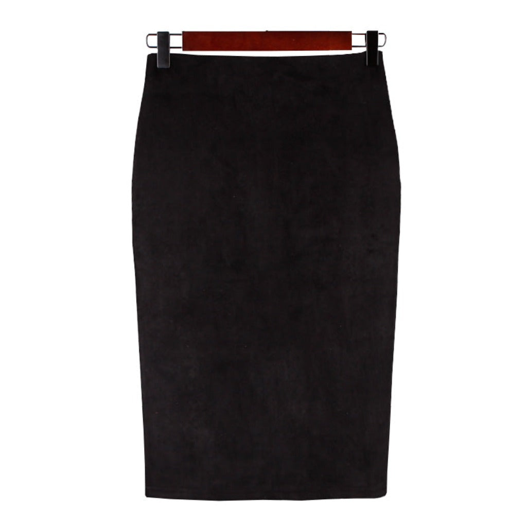 Suede Midi Pencil Elastic High Waist Skirt - Body Central Store
