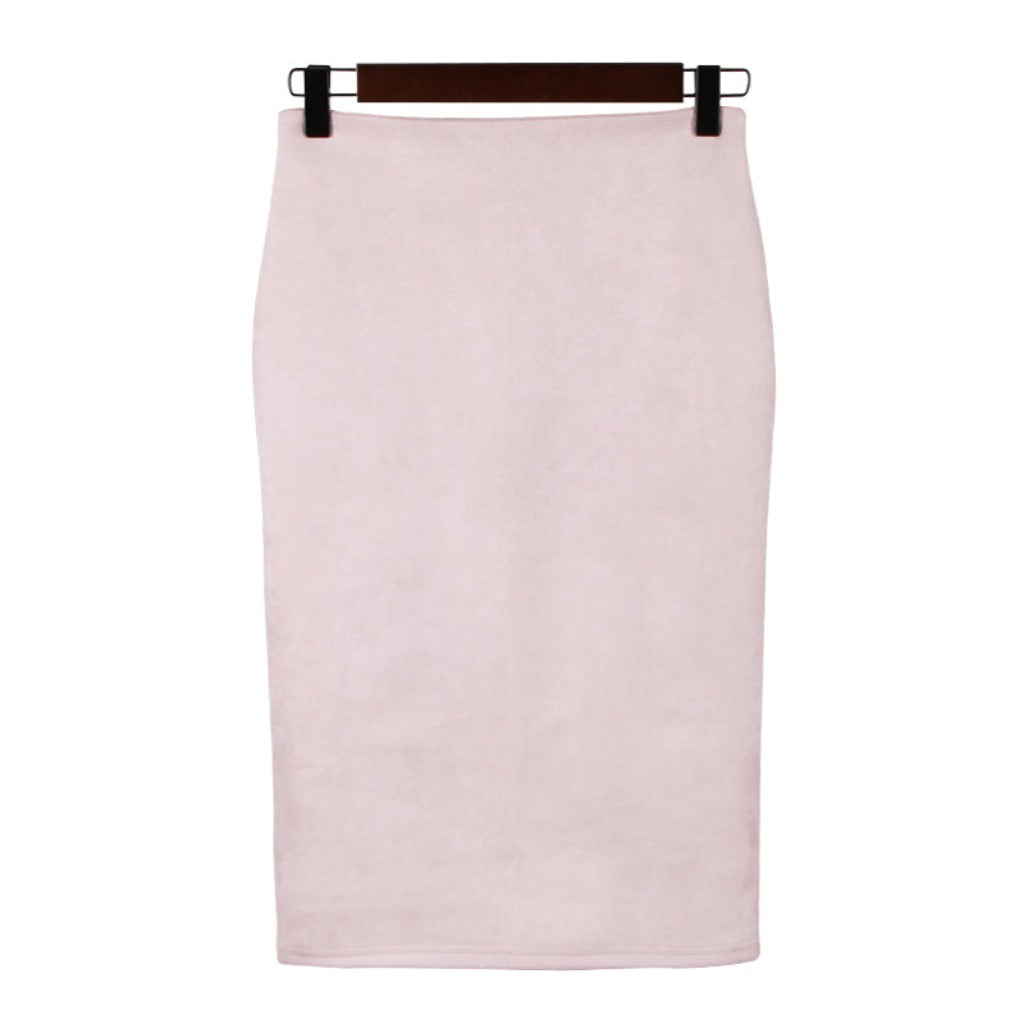 Suede Midi Pencil Elastic High Waist Skirt - Body Central Store