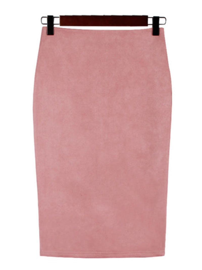 Suede Midi Pencil Elastic High Waist Skirt - Body Central Store