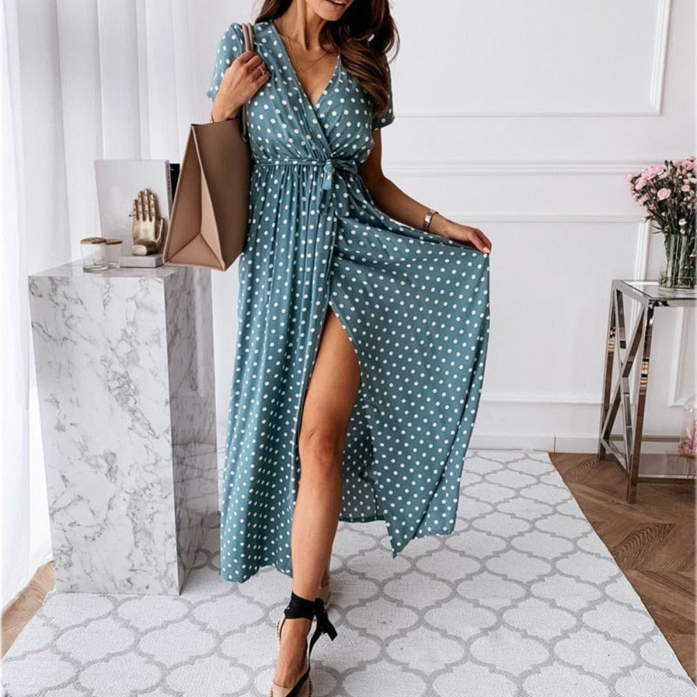 Summer Polka Dot Fashion Split Beach Long Dress | Body Central