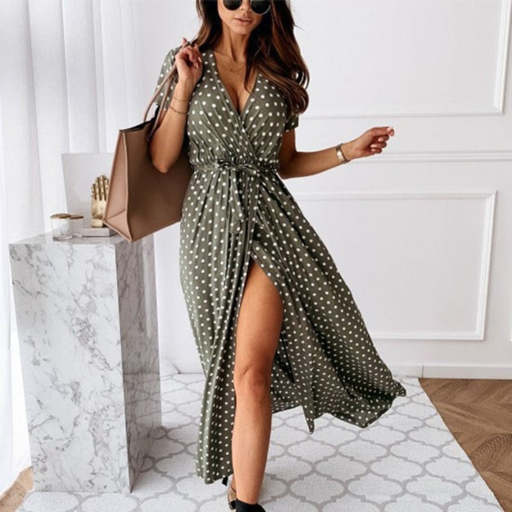 Summer Polka Dot Fashion Split Beach Long Dress | Body Central