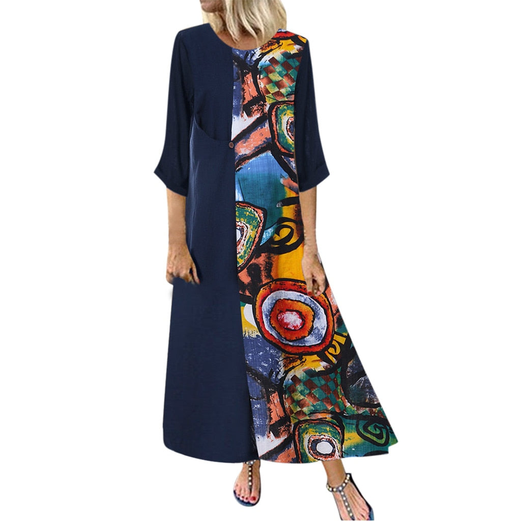 Vintage Patchwork Long Sleeve Maxi Dress | Body Central