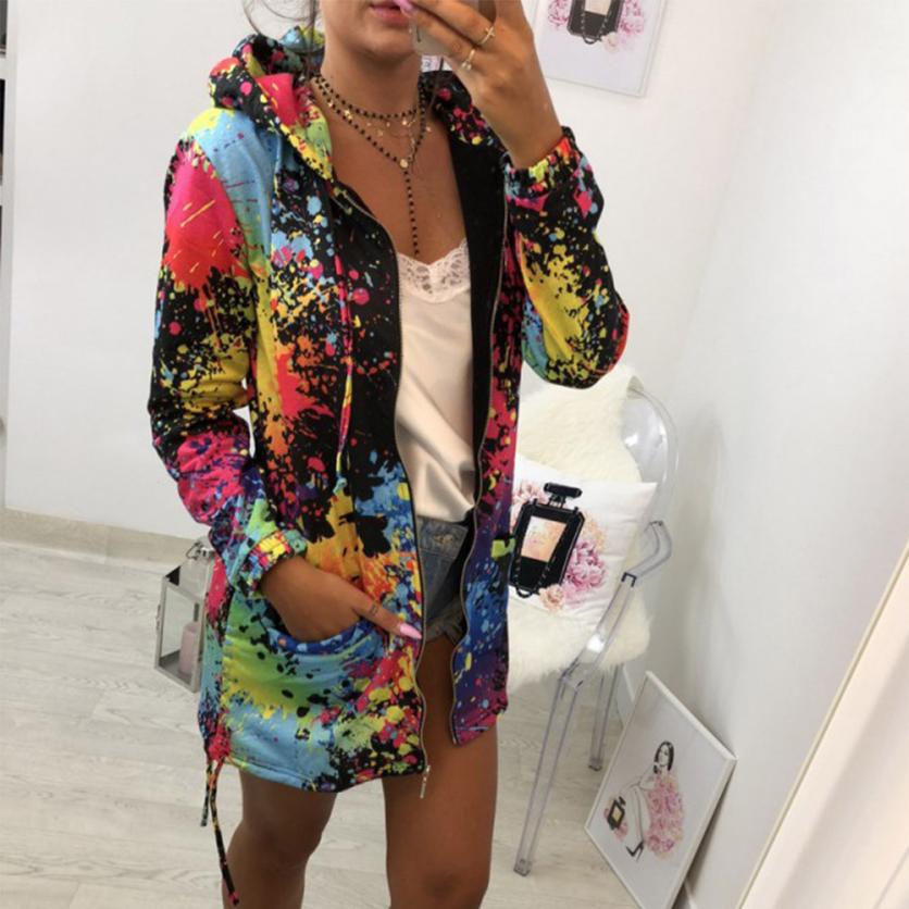 Outerwear & Coats Jackets Fashion Tie dyeing Print Outwear Sweatshirt Hooded Overcoat - Body Central Store