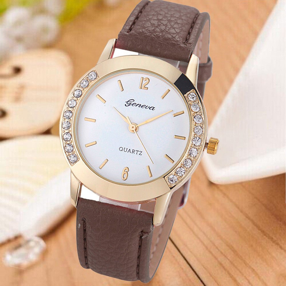 Branded Women Leather Quartz Watch - Body Central
